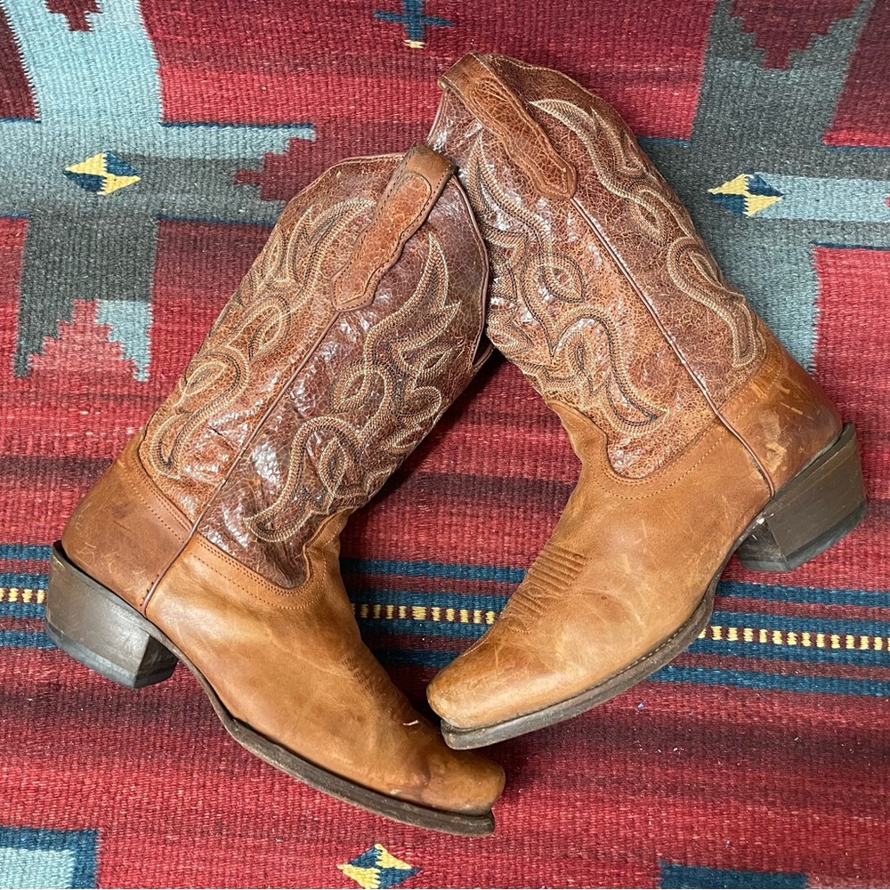 Nocona Womens Western Cowboy Boots Size 8B Square Toe Brown Broken-in Distressed